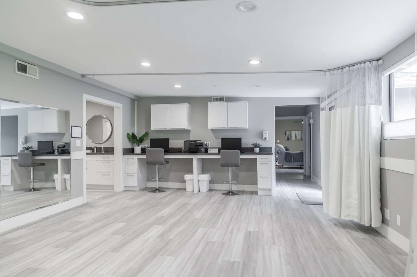 Staffed nurses station at a New Start Congregate Living Health Facility